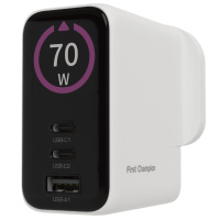 First Champion 3-Port 70W 智能顯示 USB 充電器 with USB-C & USB-A UWCT370PD2C