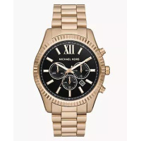 Michael Kors 44mm Oversized Lexington 黑色錶盤金色不鏽鋼石英手錶 MK9155