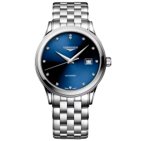 Longines 浪琴 40mm Flagship Classic 軍旗系列藍色太陽飾紋鑲鑽錶盤自動上鏈腕錶 L4.984.4.97.6