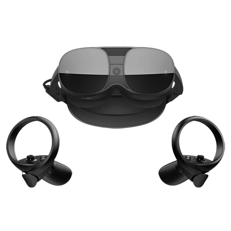 VIVE XR Elite, ergonomic standalone VR headset with PC streaming, mixed reality passthrough, and full-body tracker support.