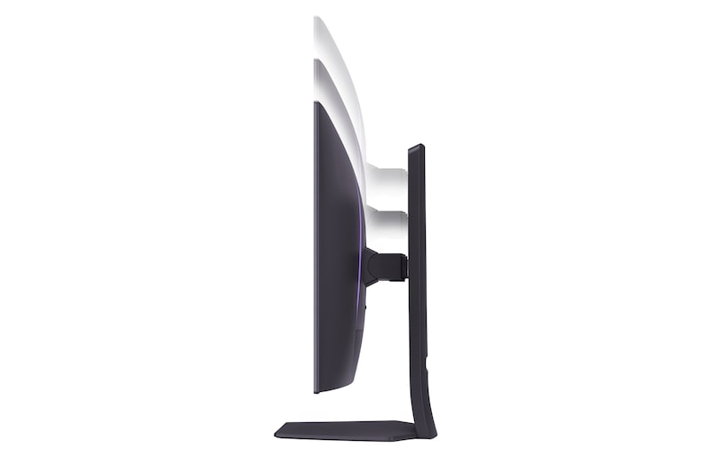 side view of 32GS95UE with monitor height moving downwards on with lights on
