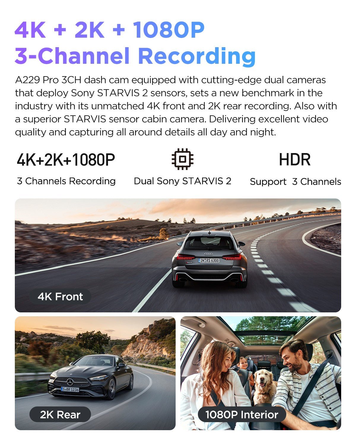VIOFO A229 Pro 3 鏡頭 4K+2K+1080P HDR 3 Channels Car 行車記錄儀 配 Sony STARVIS 2 感光元件 for 網約車 出租車 網約車司機 圖 2