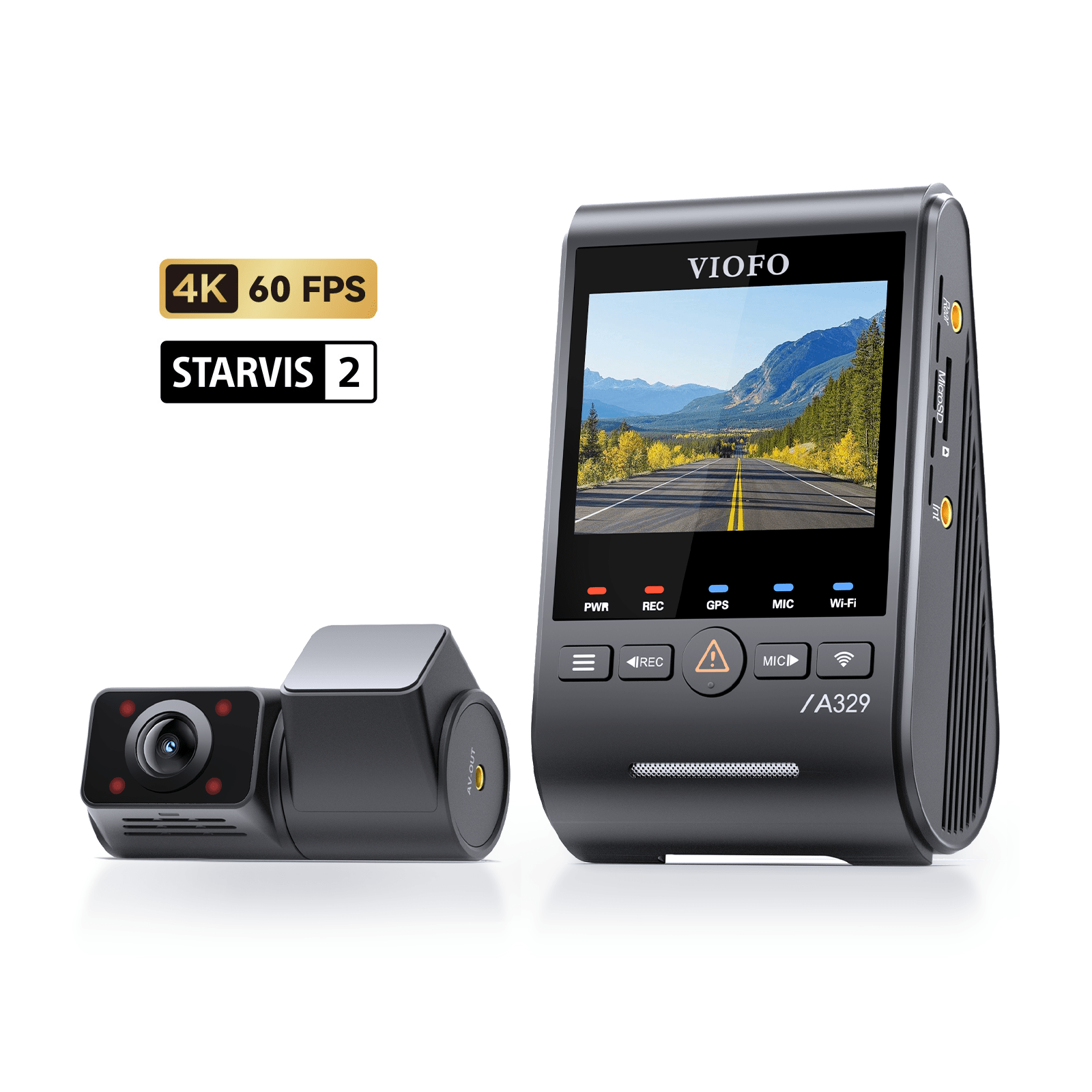 VIOFO A329S 雙鏡頭 紅外線 前置 & Interior 行車記錄儀，4K 60 幀 前置+2K 魚眼 車廂，超強夜視 HDR Car DVR 配 Sony STARVIS 2 感光元件，Support External SSD storage 圖 1