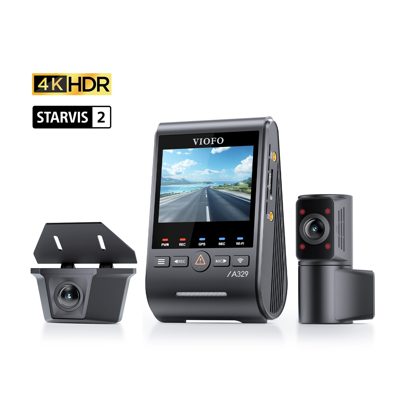 VIOFO A329SW 3 鏡頭 4K 30 幀 前置+2K 防水 後+2K 魚眼 車廂 配 Sony STARVIS 2 感光元件 HDR，Flexible Installation to Capture Both Inside 及 Outside 圖 1