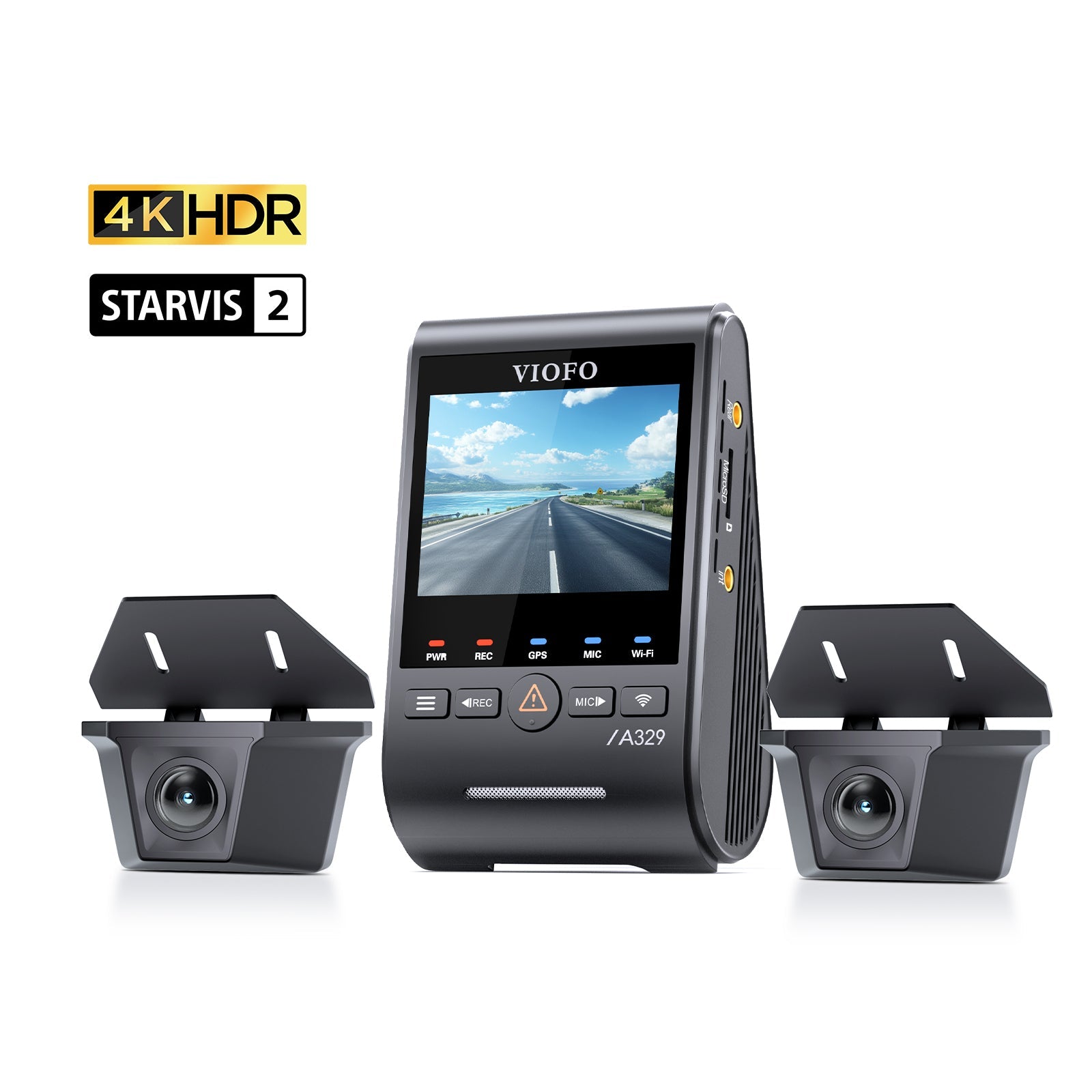 VIOFO A329WW 3 鏡頭 4K 30 幀 前置+雙 2K HDR 防水 後 Cameras 配 Sony STARVIS 2 感光元件，Tailored for Heavy-Duty Trucks 及 Trailers 圖 1