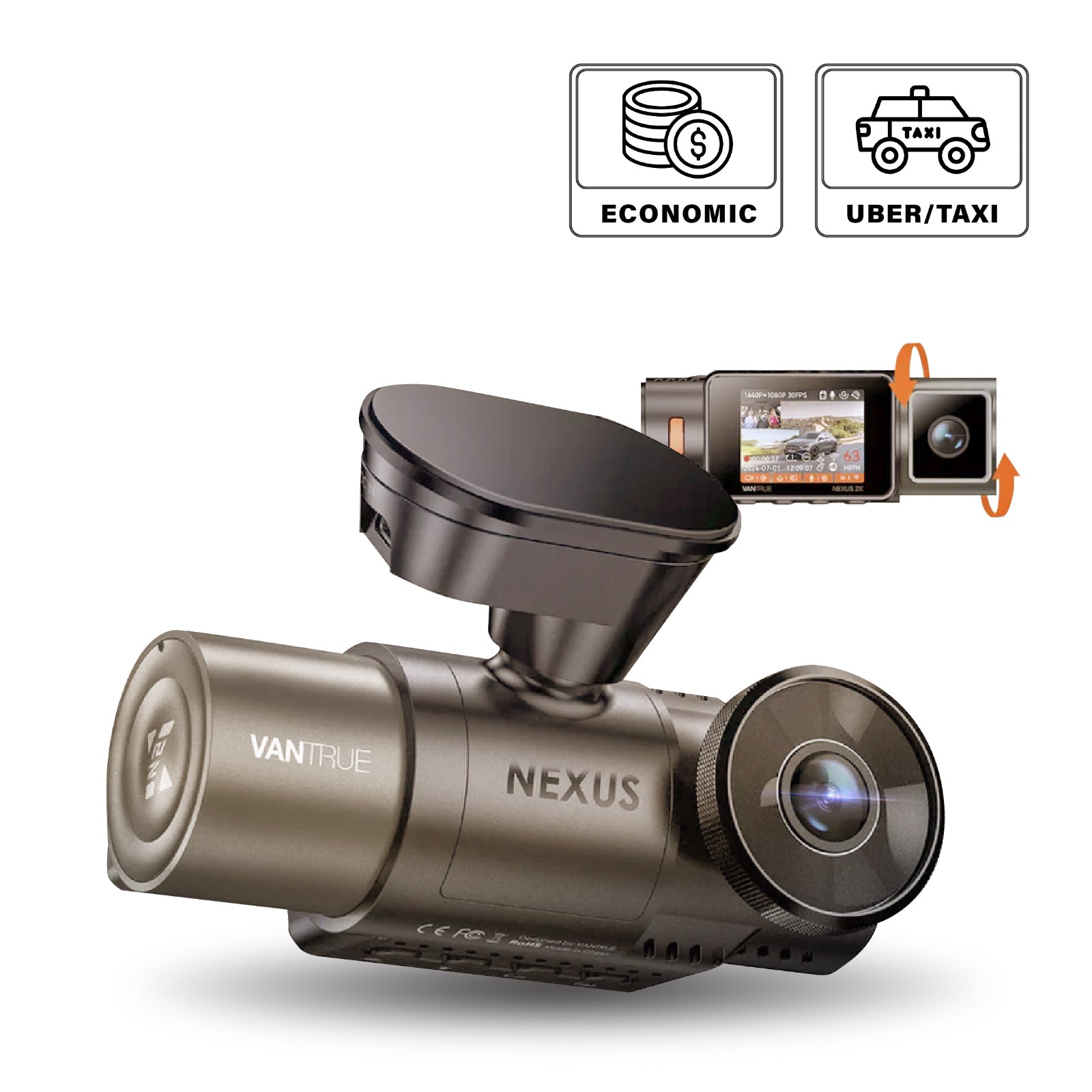 Vantrue Nexus 2X (N2X) 2.7K前外+1080P前內 雙鏡頭車Cam行車紀錄儀 圖 1