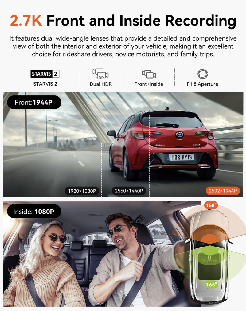 Vantrue Nexus 2X (N2X) 2.7K前外+1080P前內 雙鏡頭車Cam行車紀錄儀 圖 7