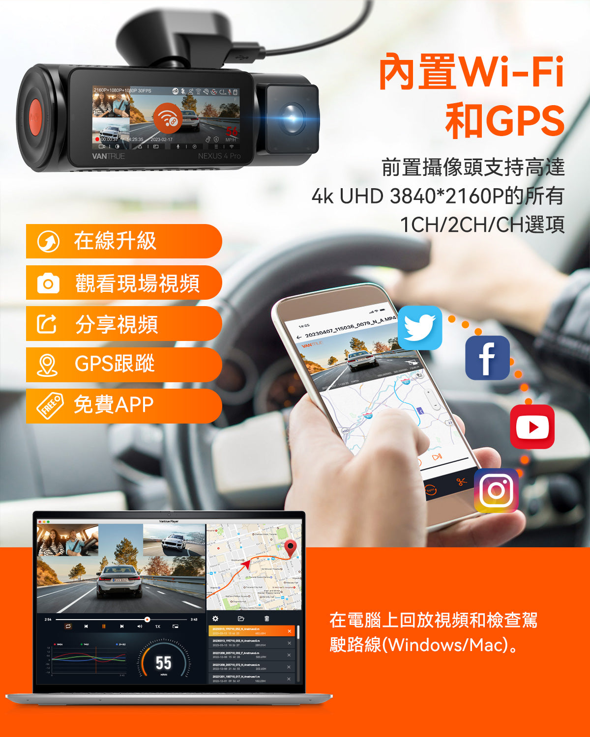 Vantrue NEXUS 4 PRO (N4PRO) 4K 3CH 3鏡頭車Cam行車紀錄儀 圖 8