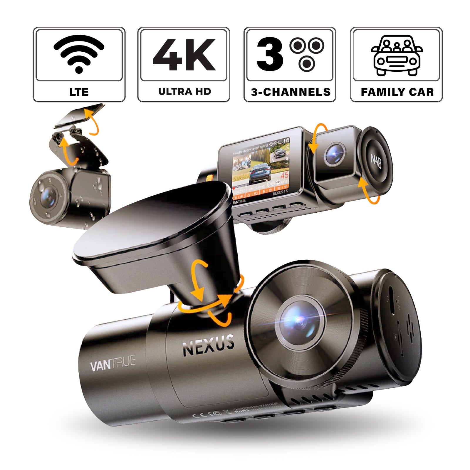 Vantrue NEXUS 4 PRO S (N4PRO S) 4K 3CH 3鏡頭車Cam行車紀錄儀 (LTE版本) 圖 1