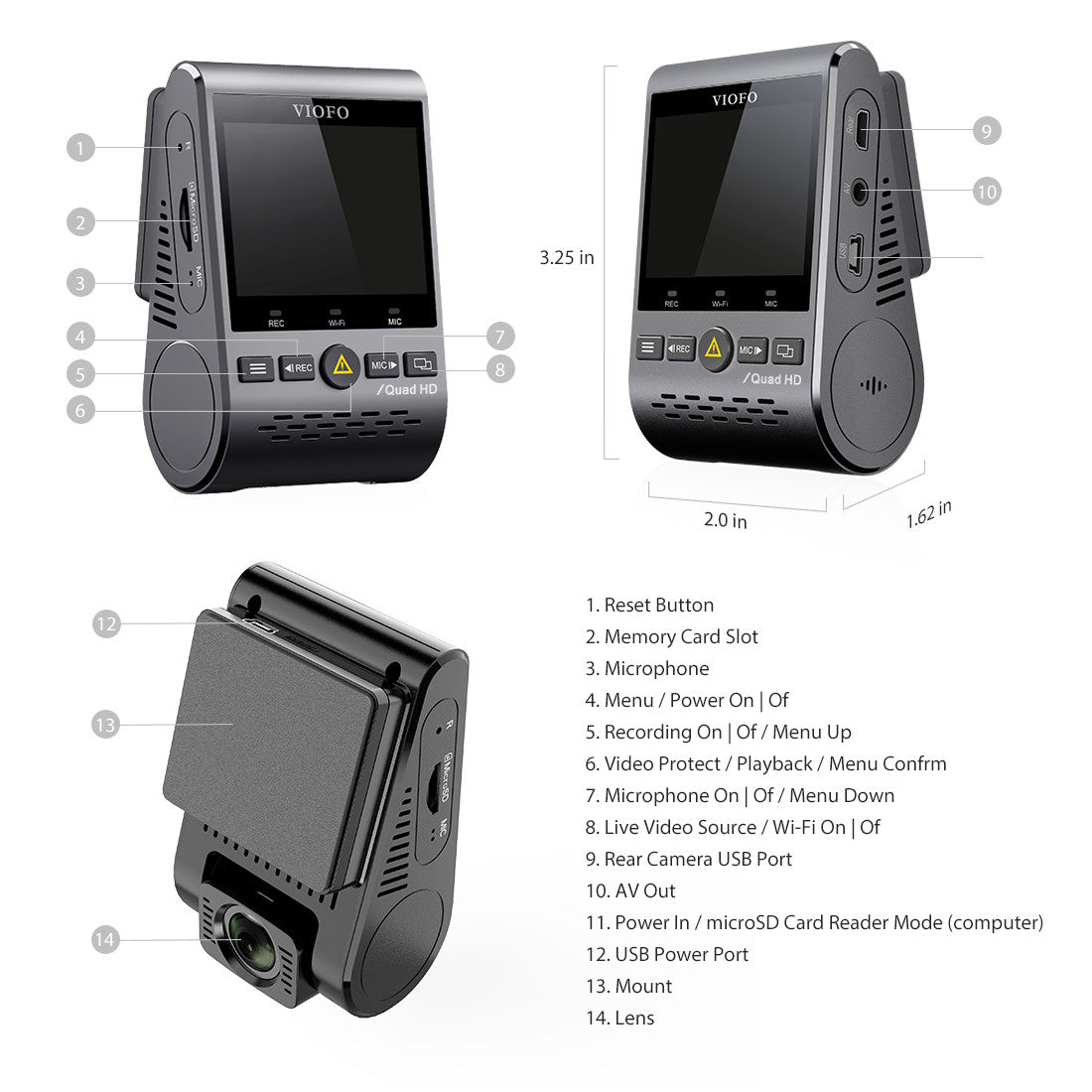 VIOFO A129 Plus Duo 雙 鏡頭 行車記錄儀 前置 2K 1440P + 後 1080P 配 Wi-Fi GPS 行車記錄儀 圖 9