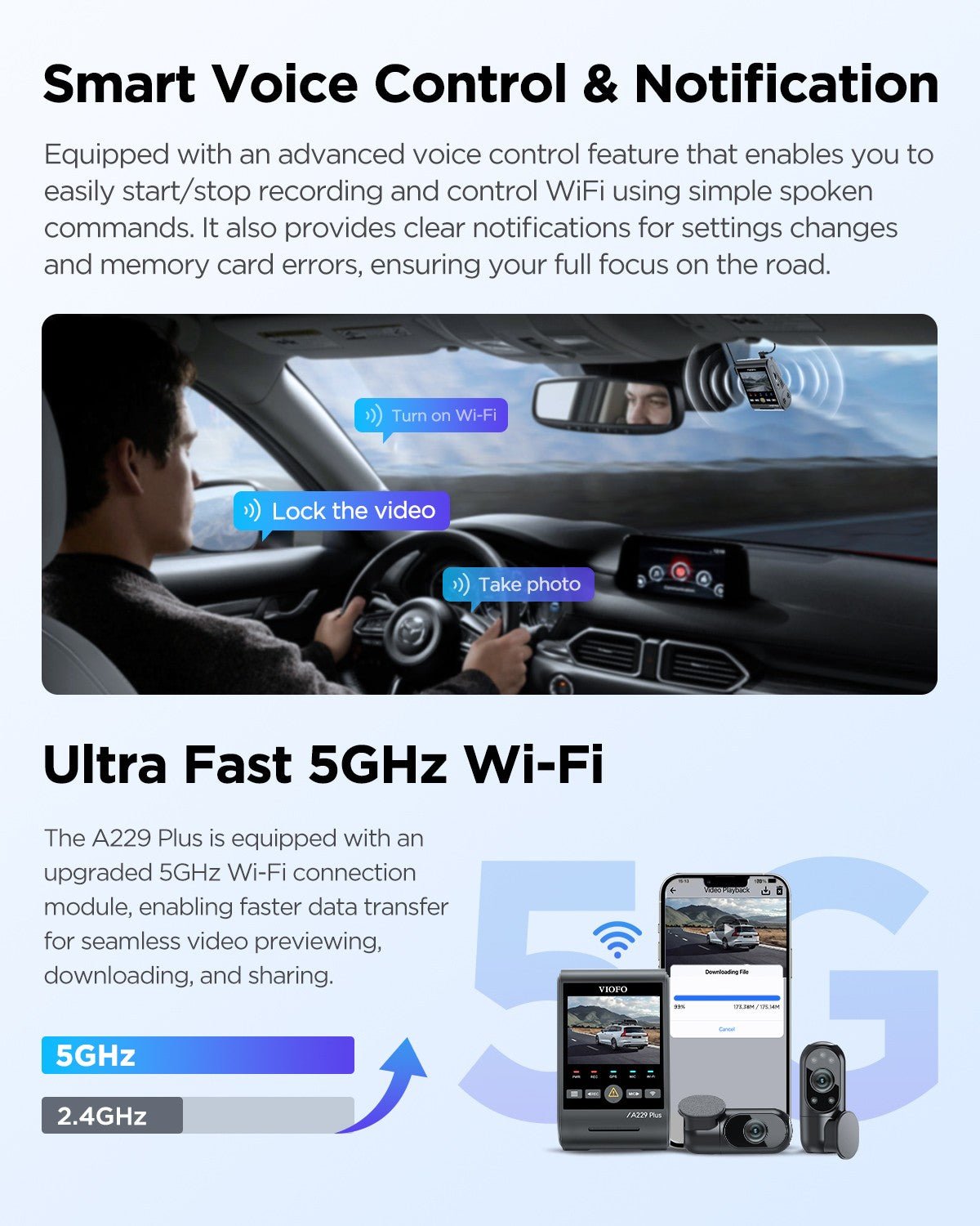 VIOFO A229 Plus 3 鏡頭 2K+2K+1080P HDR 5GHz Wi-Fi GPS 語音控制 3 鏡頭 行車記錄儀 配 雙 Sony STARVIS 2 感光元件 圖 7