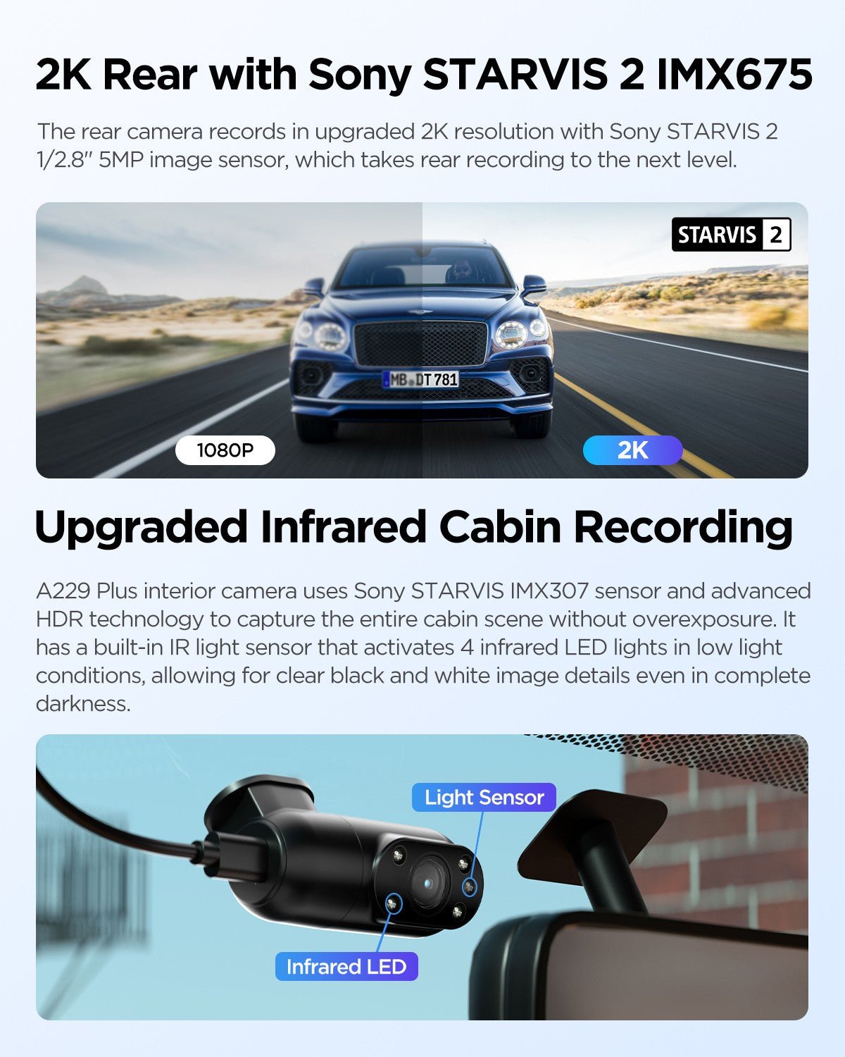 VIOFO A229 Plus 3 鏡頭 2K+2K+1080P HDR 5GHz Wi-Fi GPS 語音控制 3 鏡頭 行車記錄儀 配 雙 Sony STARVIS 2 感光元件 圖 6