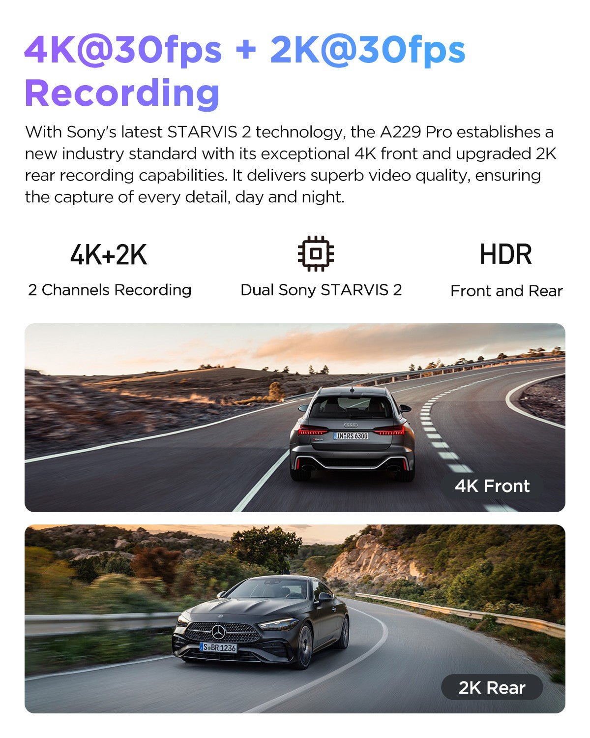 VIOFO A229 Pro 雙鏡頭 前後 4K+2K HDR 雙 行車記錄儀 配 Sony STARVIS 2 感光元件 超強夜視 語音控制 圖 2