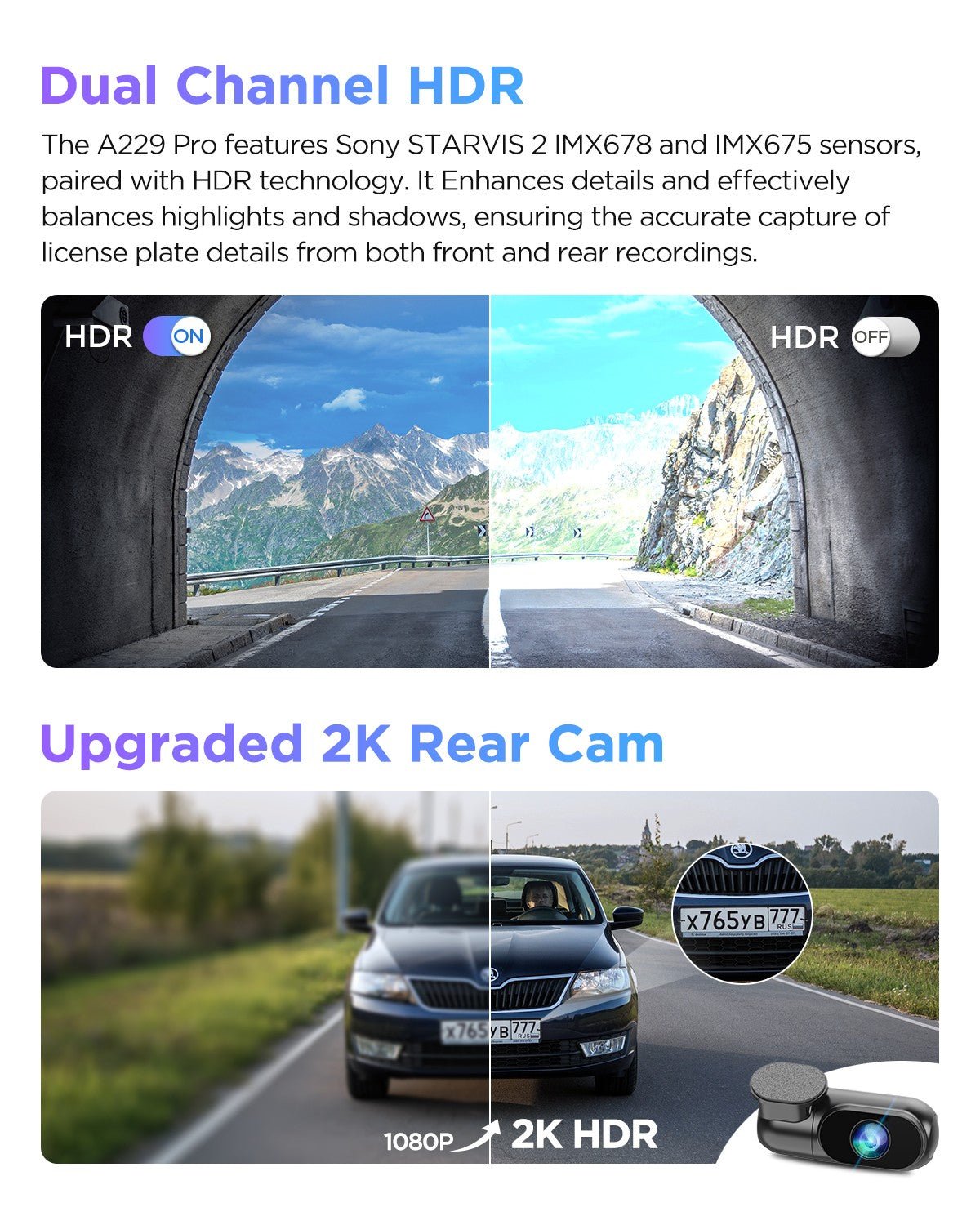 VIOFO A229 Pro 雙鏡頭 前後 4K+2K HDR 雙 行車記錄儀 配 Sony STARVIS 2 感光元件 超強夜視 語音控制 圖 4