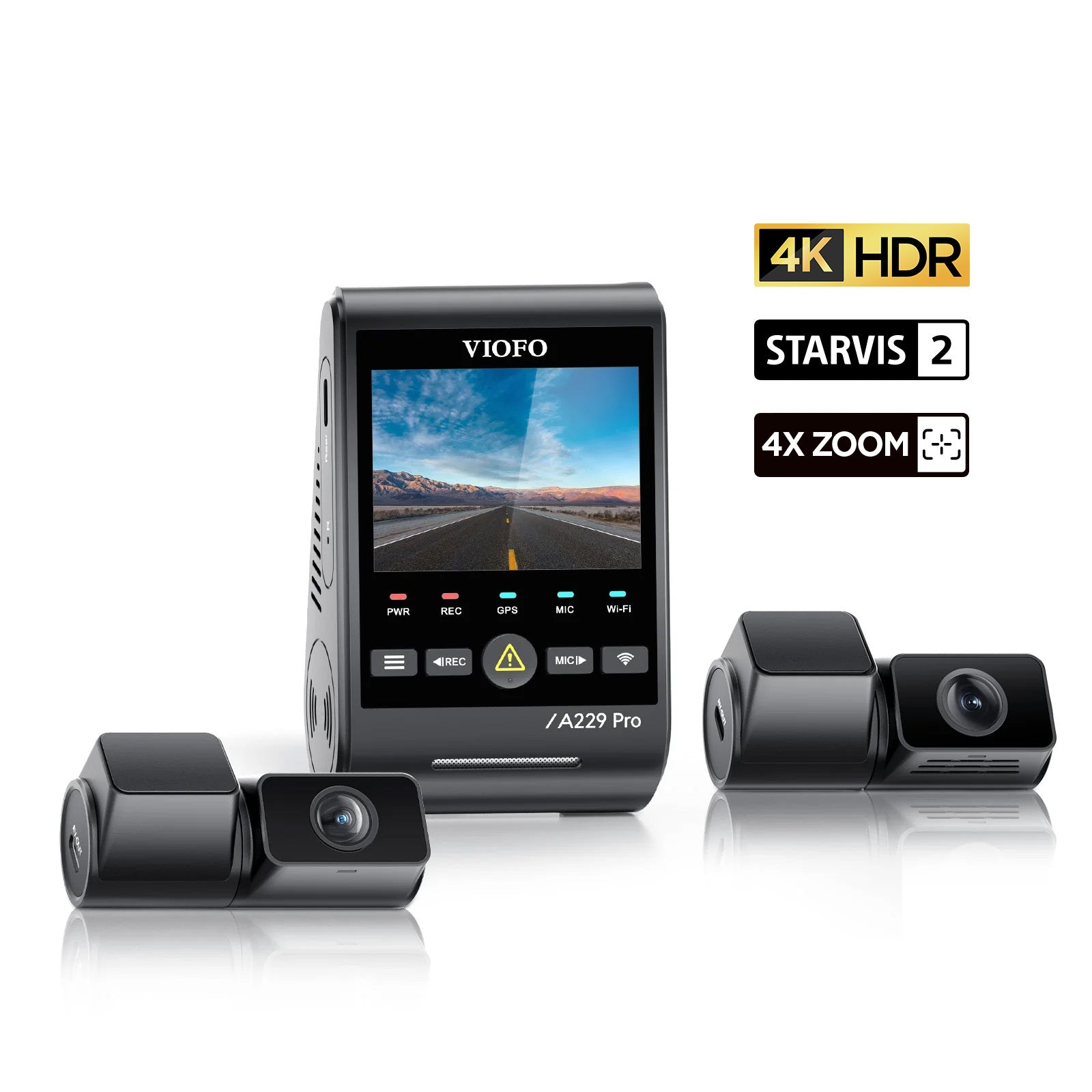 VIOFO A229 Pro Tele 3 鏡頭 行車記錄儀 - 4K+2K 4 倍光學變焦+1080P,STARVIS 2 HDR 圖 1