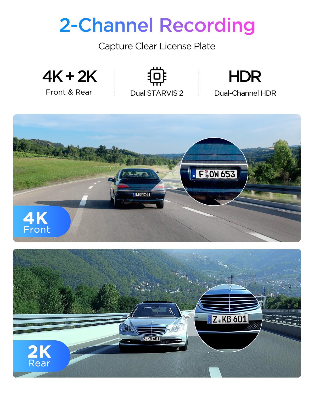 VIOFO A329S 雙鏡頭 4K 60 幀+2K HDR 行車記錄儀 配 Sony STARVIS 2 感光元件,Built-in Wi-Fi 6 及 GPS,支援 SSD 儲存,低耗電撞擊偵測,混合停車錄影 圖 2
