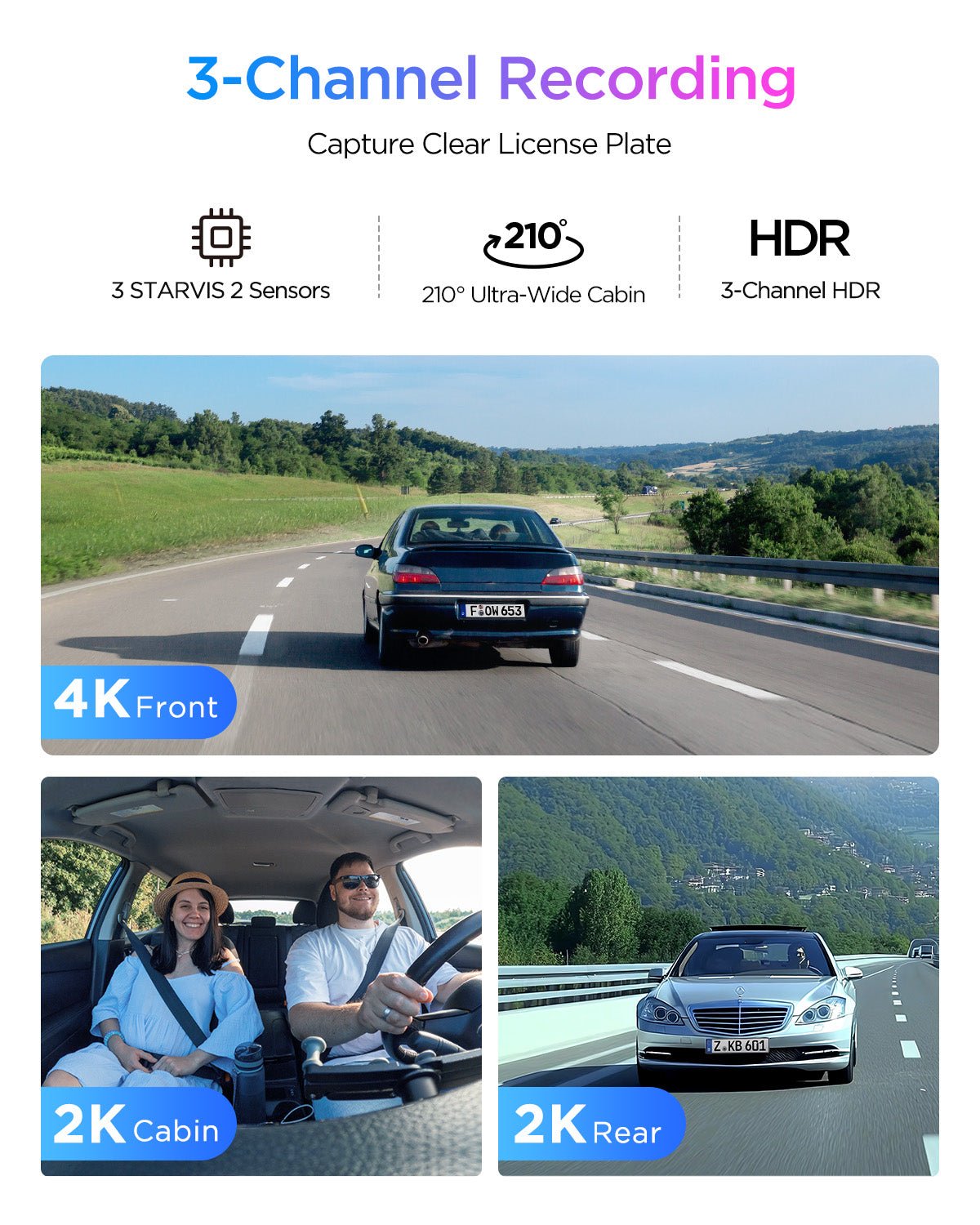 VIOFO A329S 3 鏡頭 First 4K 30 幀 前置+2K 廣角 210° 視角 魚眼 車廂+2K 後 行車記錄儀 配 STARVIS 2 感光元件 3-鏡頭 HDR,支援 SSD 儲存 圖 2