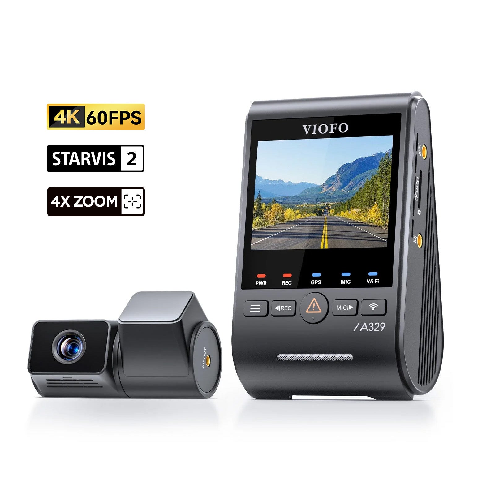 VIOFO A329T 雙鏡頭 4K 60 幀+2K 望遠 Camera 配 4 倍光學變焦 及 Sony STARVIS 2 感光元件 HDR,支援 SSD 儲存,Multiplex Video,低耗電撞擊偵測,混合停車錄影 圖 1